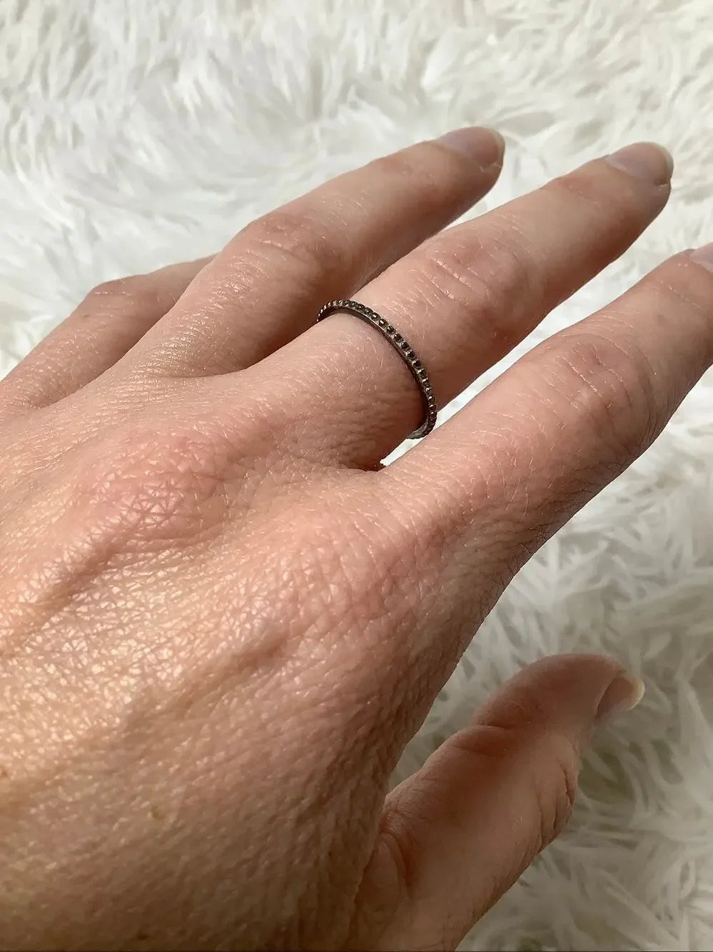 Unbranded 925 Sterling Silver Womens 7.5 Silver-Tone Dainty Pave-Set Ring C32-22